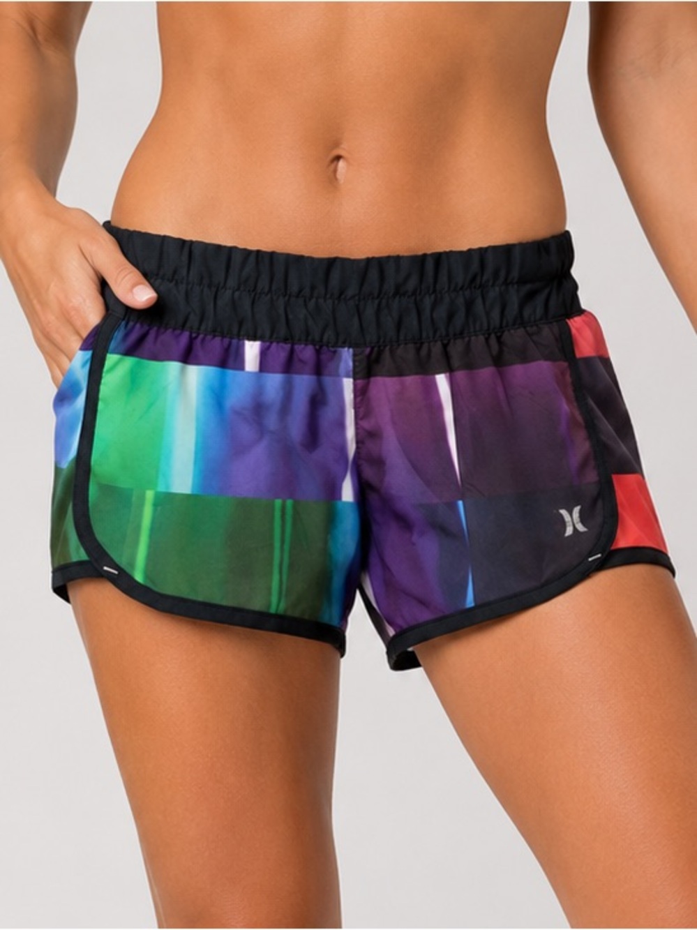 Hurley Phantom Rainbow Stripe Athletic Board Shorts XS Black Multicolor